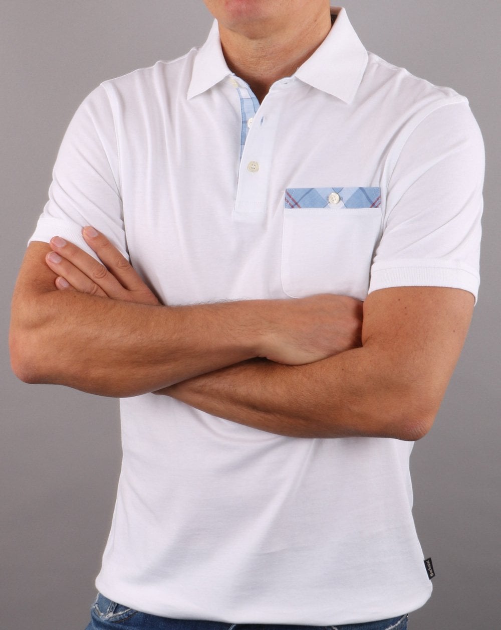 Barbour Tartan Pocket Polo Shirt White