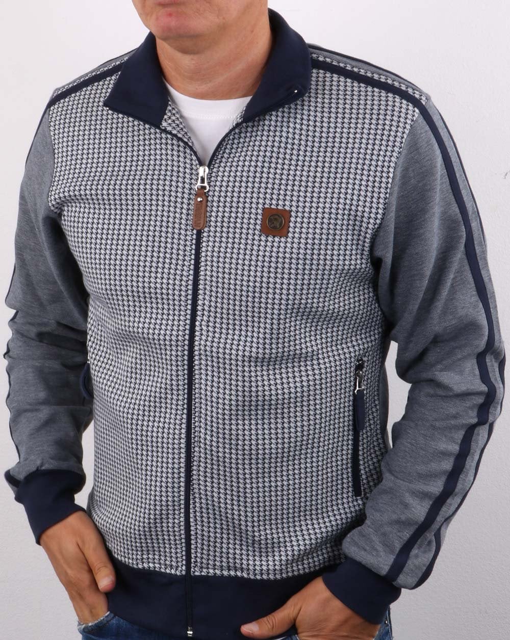 Trojan Houndstooth Track Top Navy