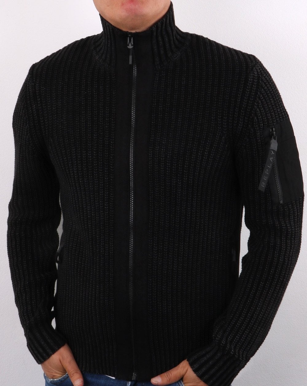 Replay Zip Up Cardigan Dark Navy