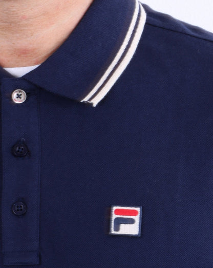Fila Vintage Tipped Long Sleeve Polo Shirt Navy/white
