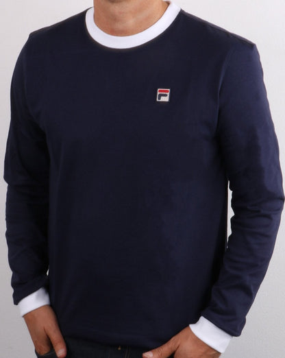 Fila Vintage Long Sleeve Ringer T Shirt Navy