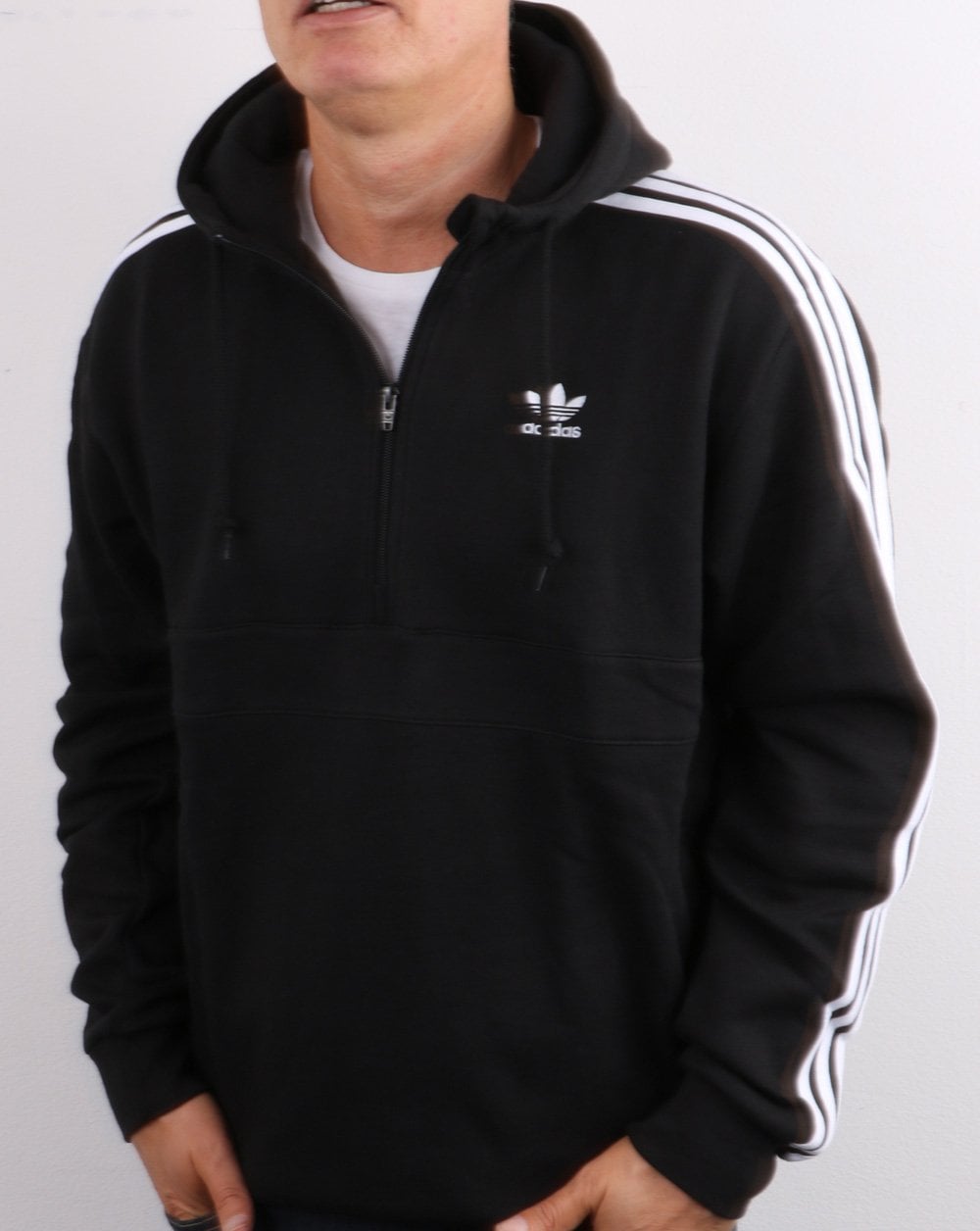 Adidas Originals 3 Stripes Half Zip Hoody Black