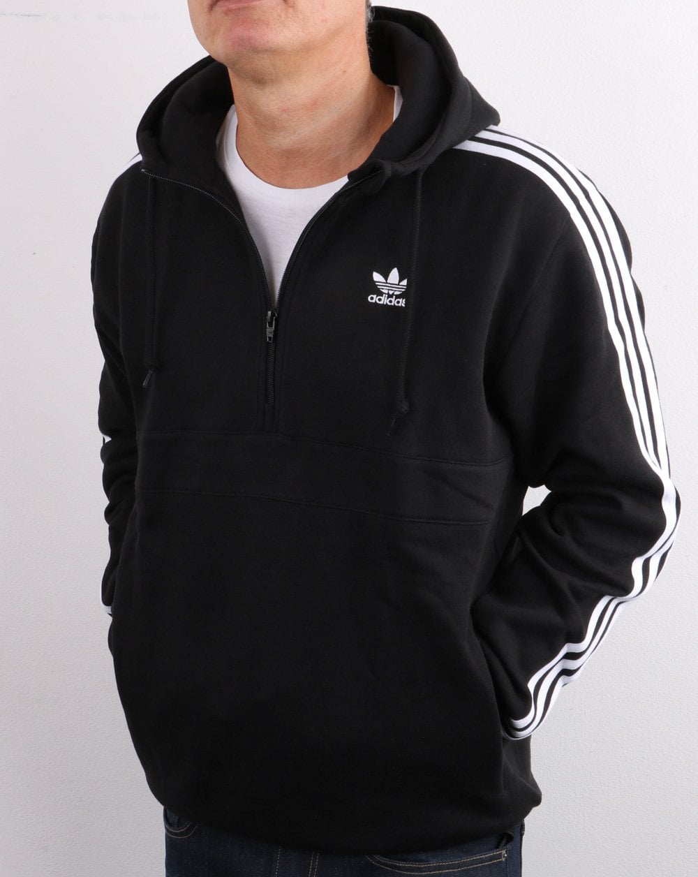 Adidas Originals 3 Stripes Half Zip Hoody Black