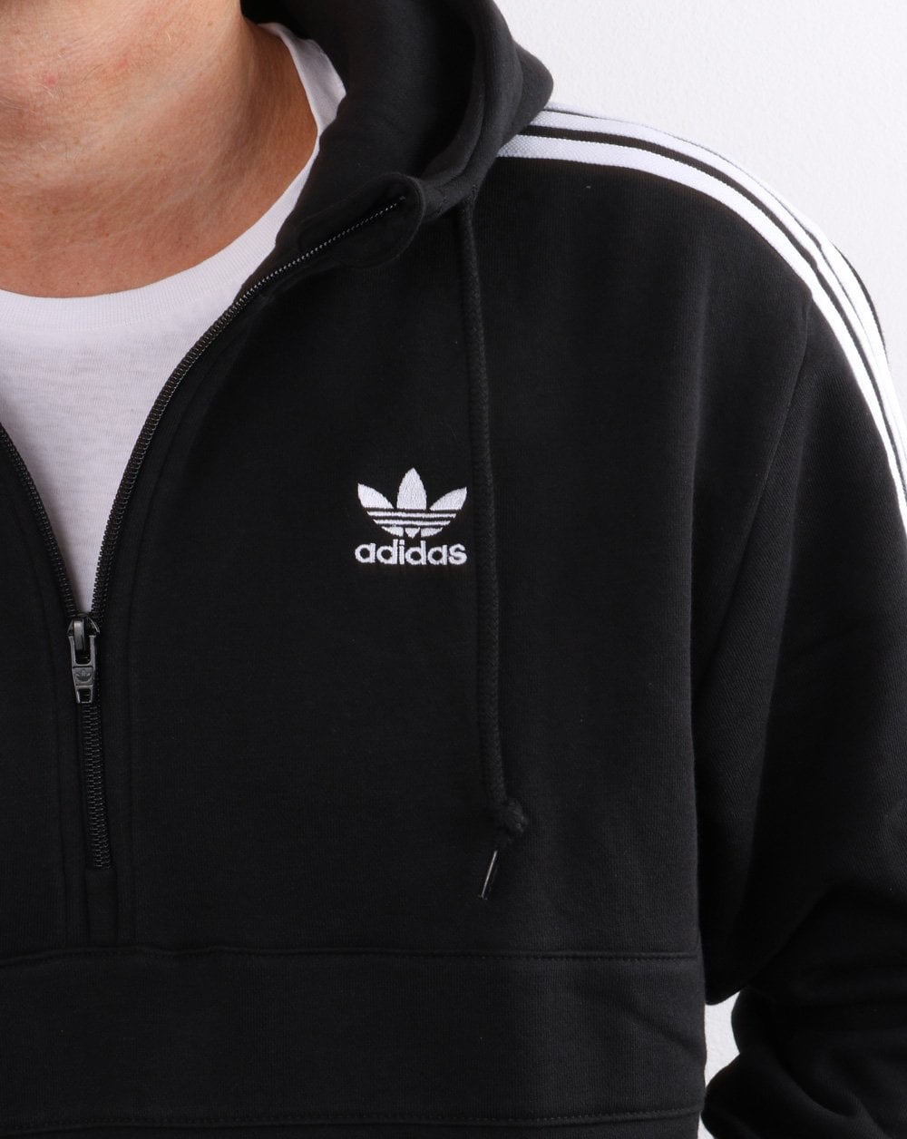 Adidas Originals 3 Stripes Half Zip Hoody Black