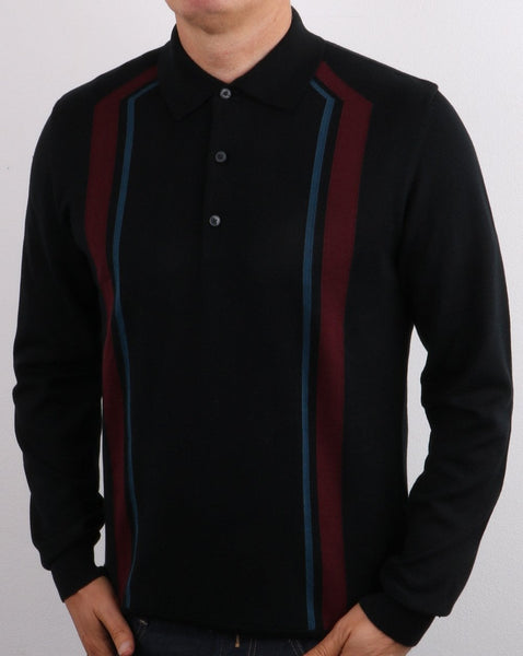 Ben Sherman Long Sleeve Mod Stripe Polo Black