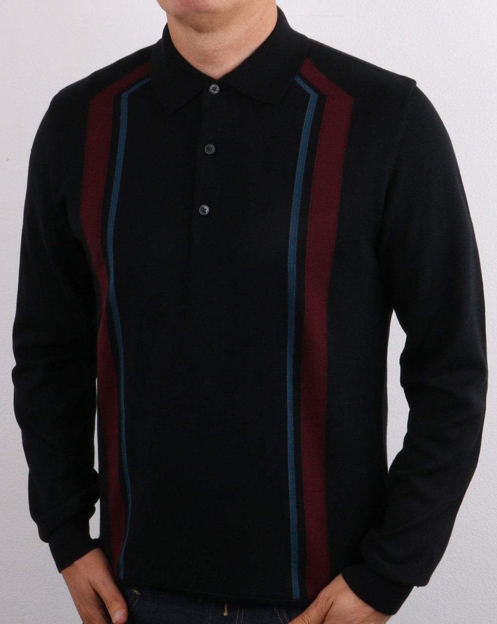 Ben Sherman Long Sleeve Mod Stripe Polo Black