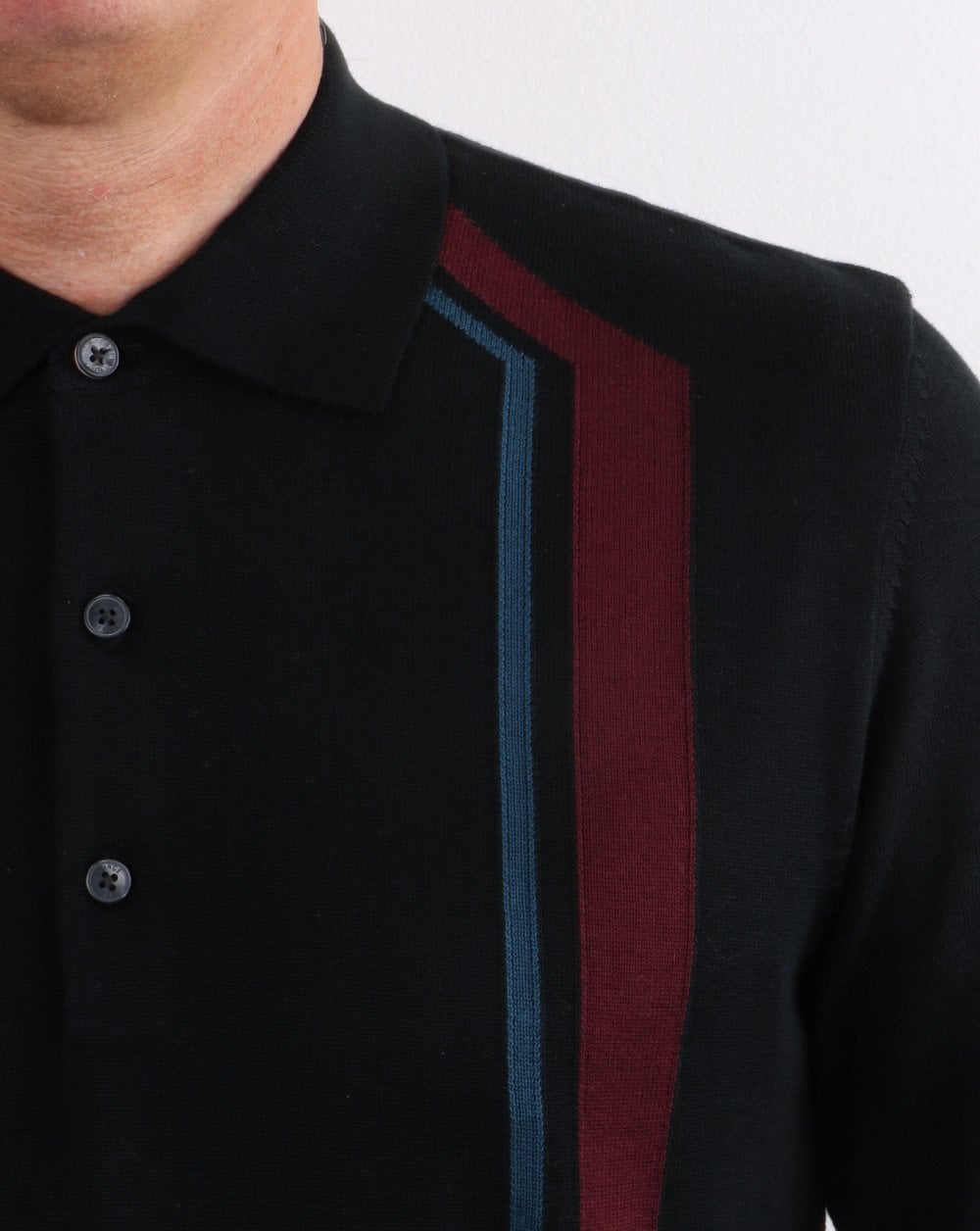 Ben Sherman Long Sleeve Mod Stripe Polo Black