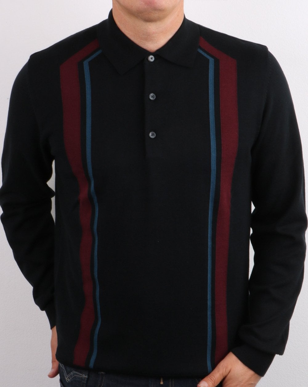 Ben Sherman Long Sleeve Mod Stripe Polo Black
