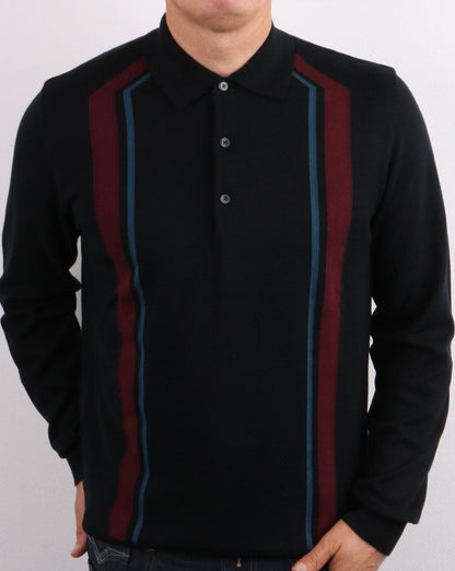 Ben Sherman Long Sleeve Mod Stripe Polo Black