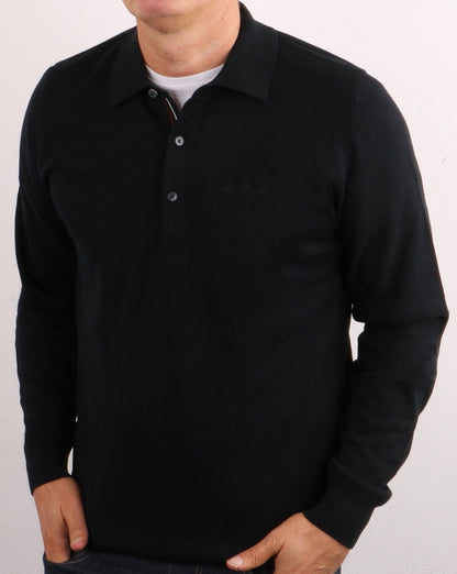Ben Sherman Signature Cotton Long Sleeved Polo Black
