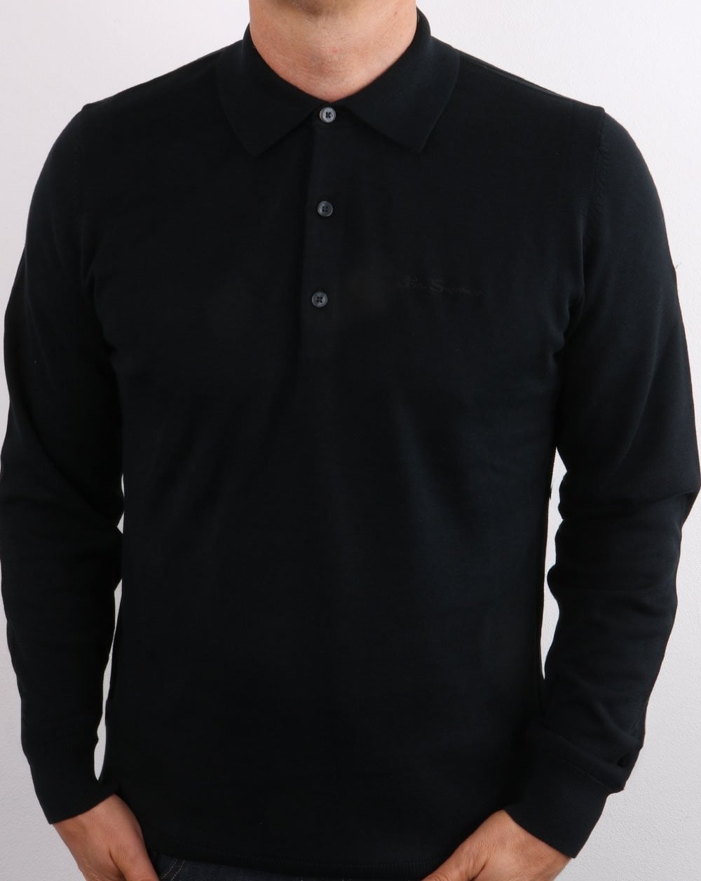 Ben Sherman Signature Cotton Long Sleeved Polo Black