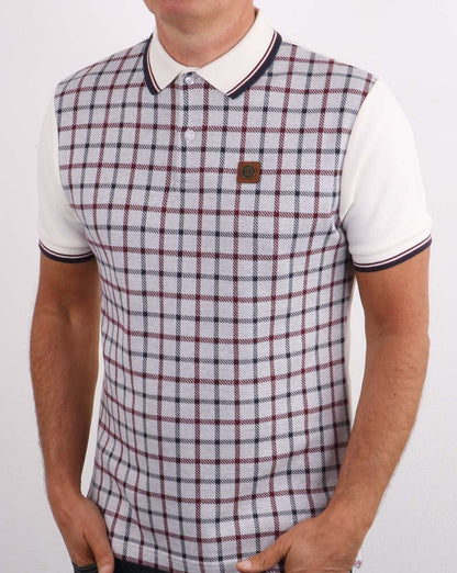Trojan Check Panel Polo Shirt Fawn