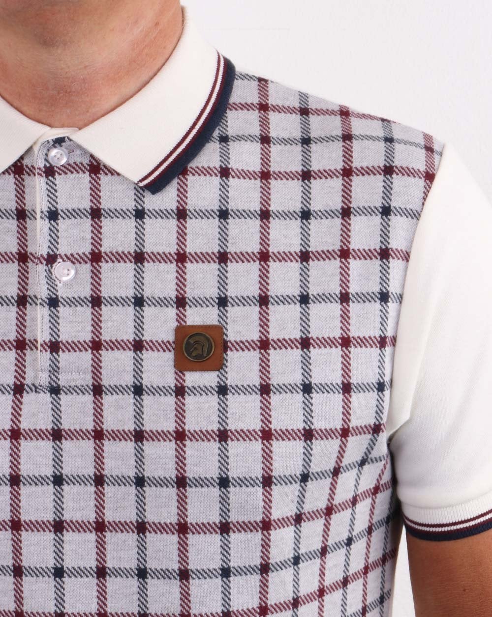 Trojan Check Panel Polo Shirt Fawn