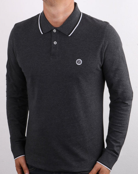 Pretty Green Barton Long Sleeve Polo Grey