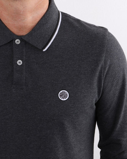 Pretty Green Barton Long Sleeve Polo Grey