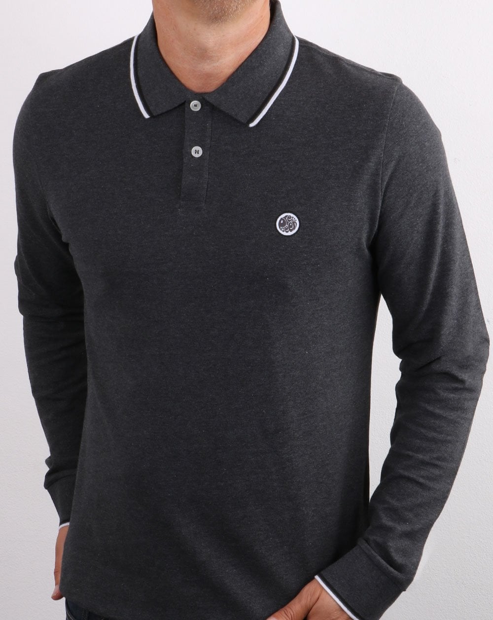 Pretty Green Barton Long Sleeve Polo Grey