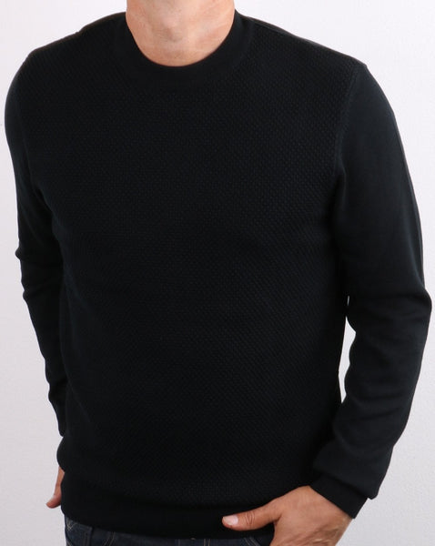 Ben Sherman Waffle Crew Knit Black