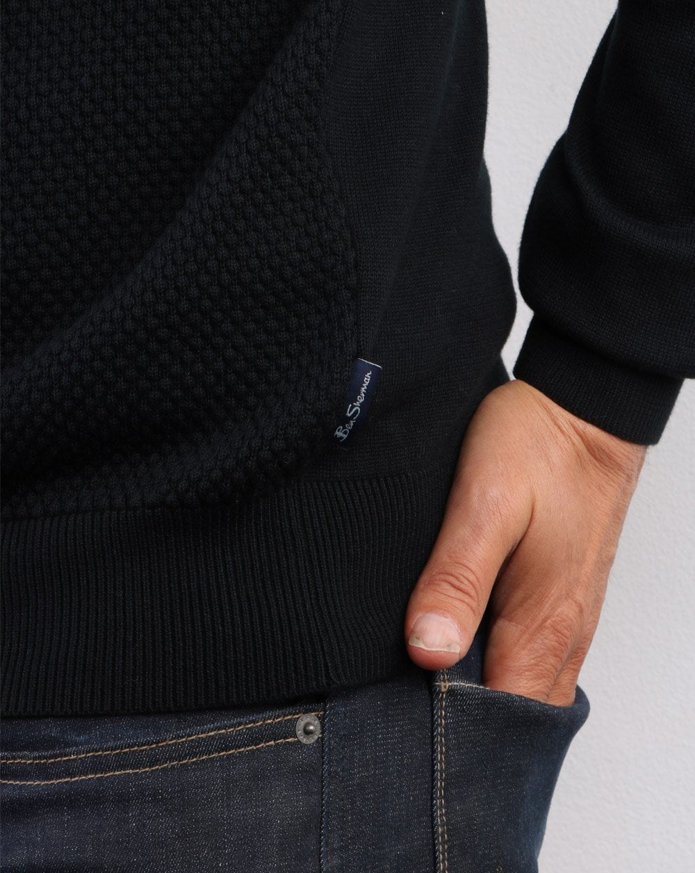 Ben Sherman Waffle Crew Knit Black
