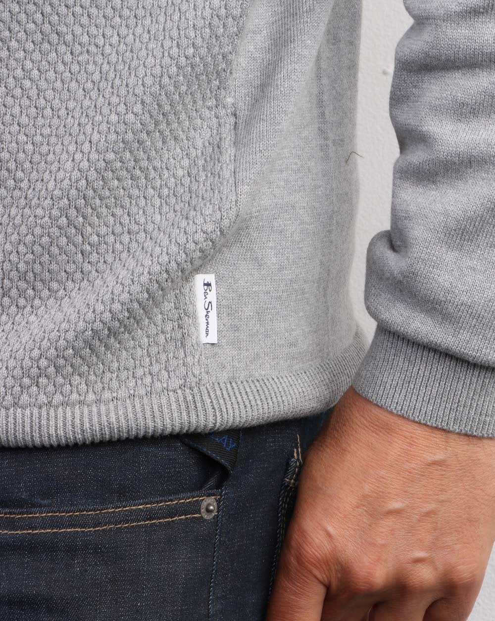 Ben Sherman Waffle Crew Knit Steel Grey