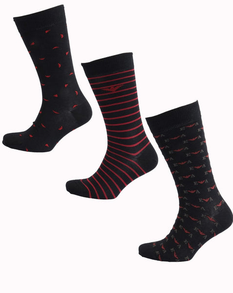 Emporio Armani 3 Pack Socks Marine/red