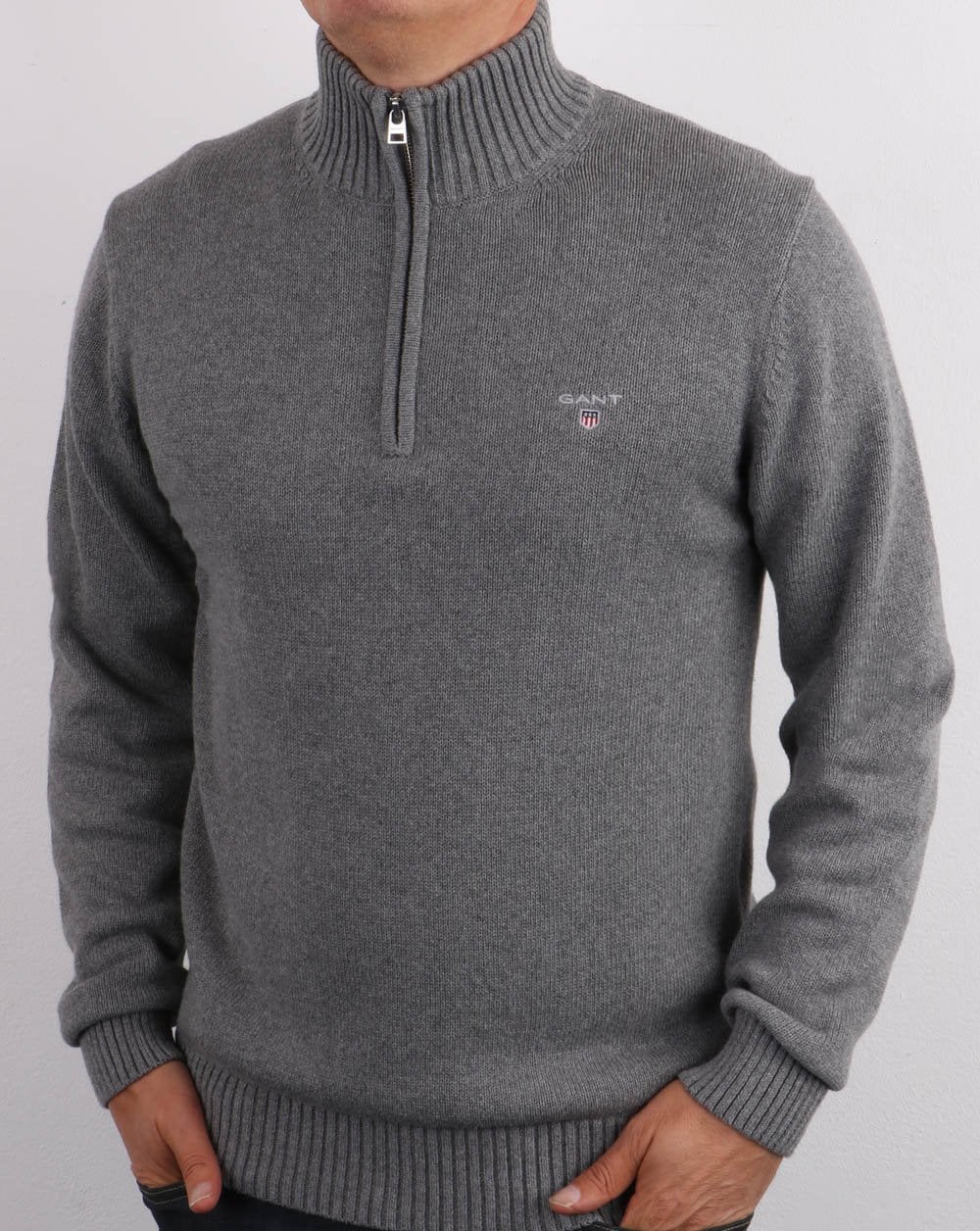 Gant Knitted Half Zip Dark Grey Melange