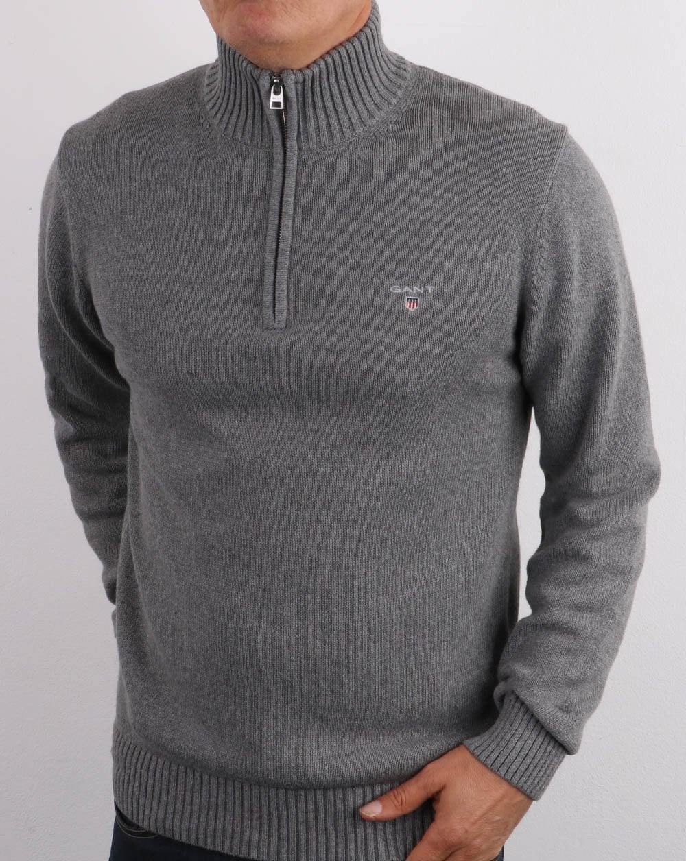 Gant Knitted Half Zip Dark Grey Melange