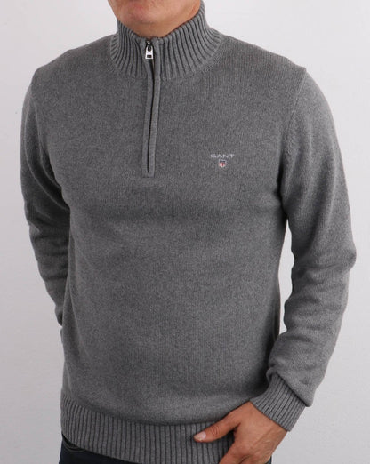 Gant Knitted Half Zip Dark Grey Melange