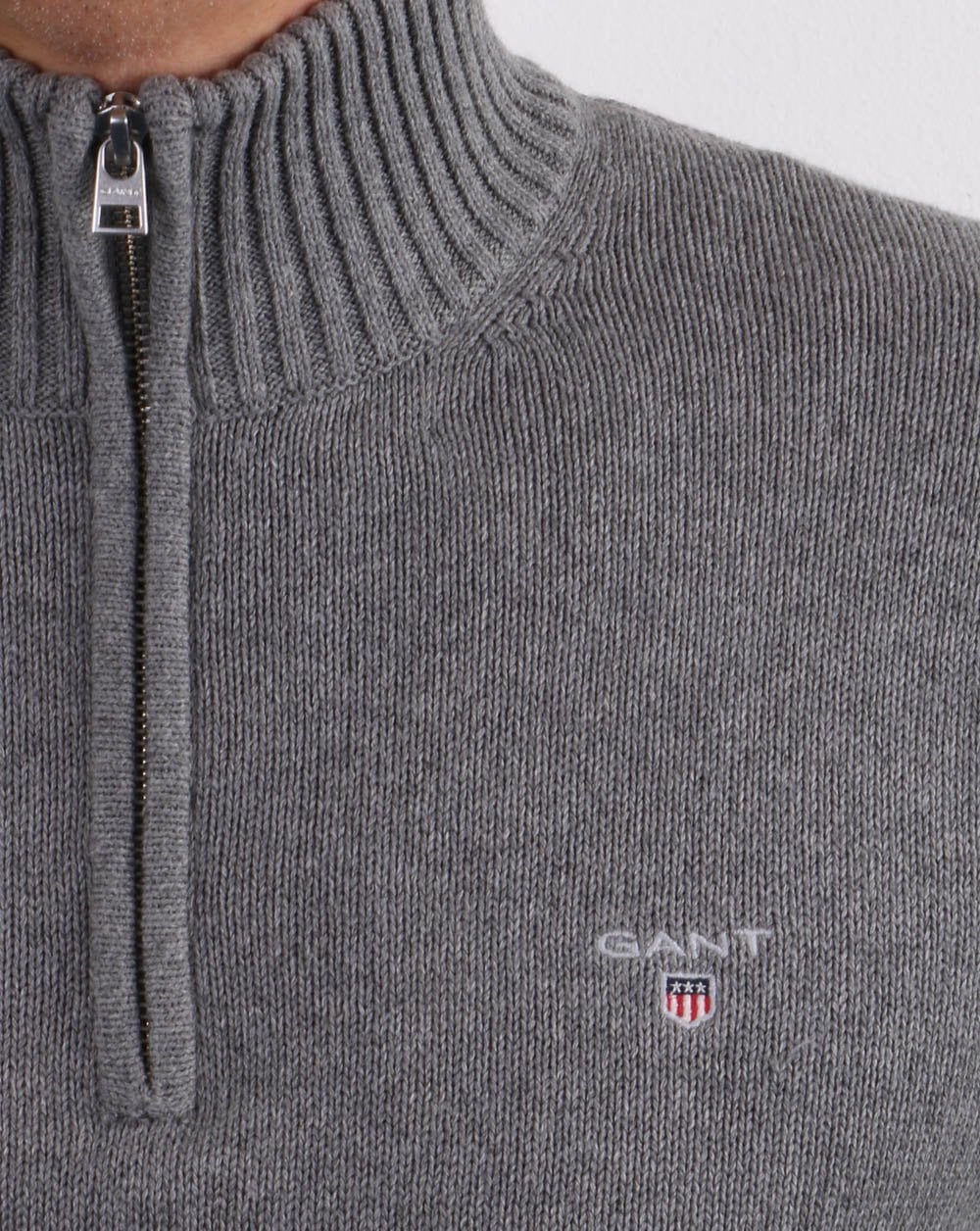 Gant Knitted Half Zip Dark Grey Melange