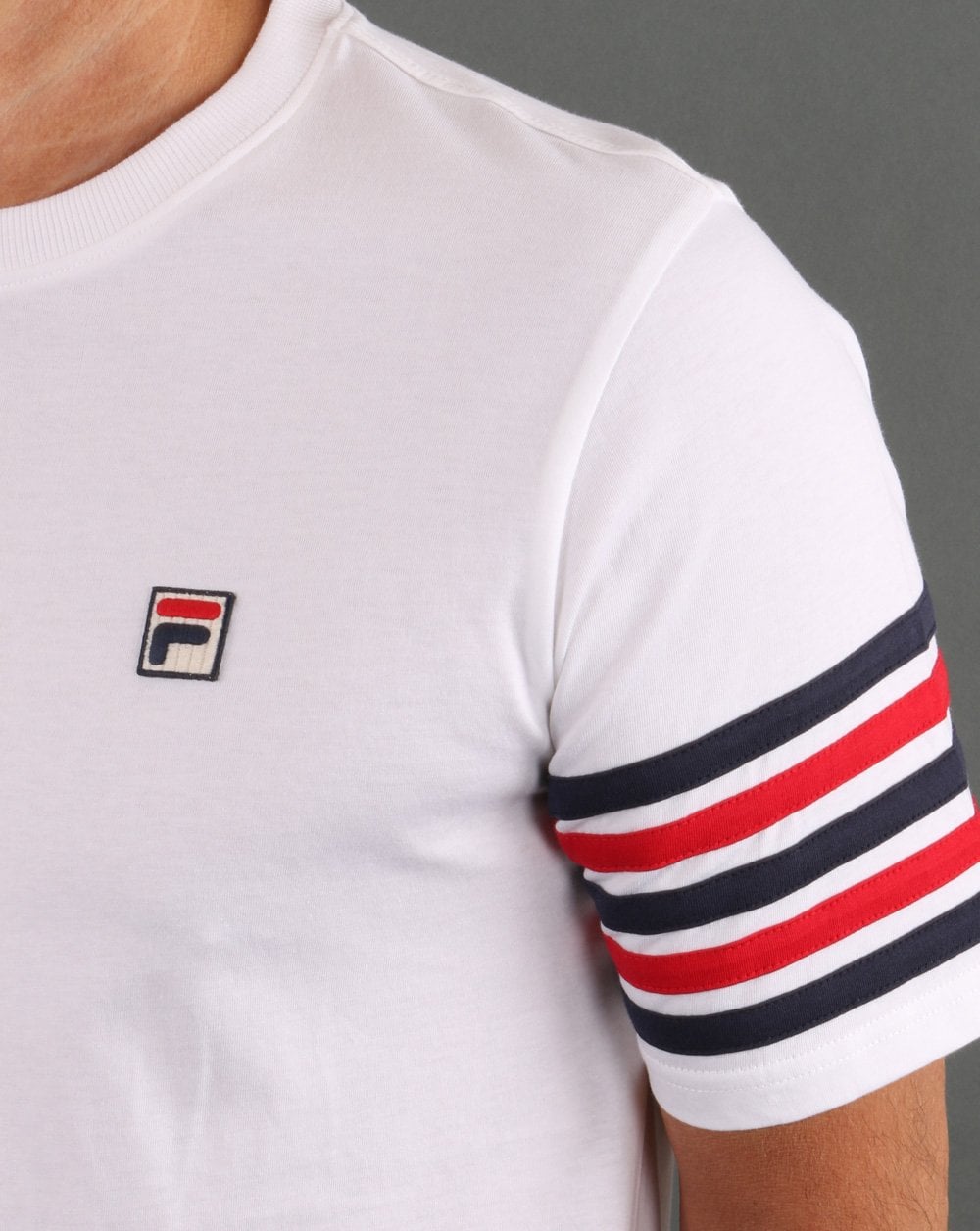 Fila Vintage 5 Stripe T Shirt White/Red/Navy