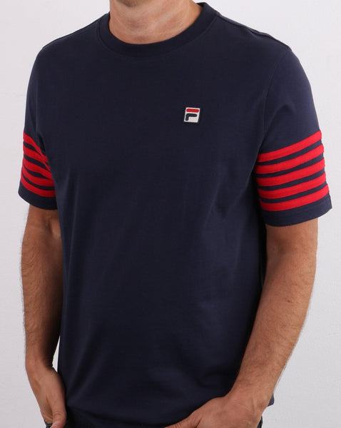 Fila Vintage 5 Stripe T Shirt Navy/red