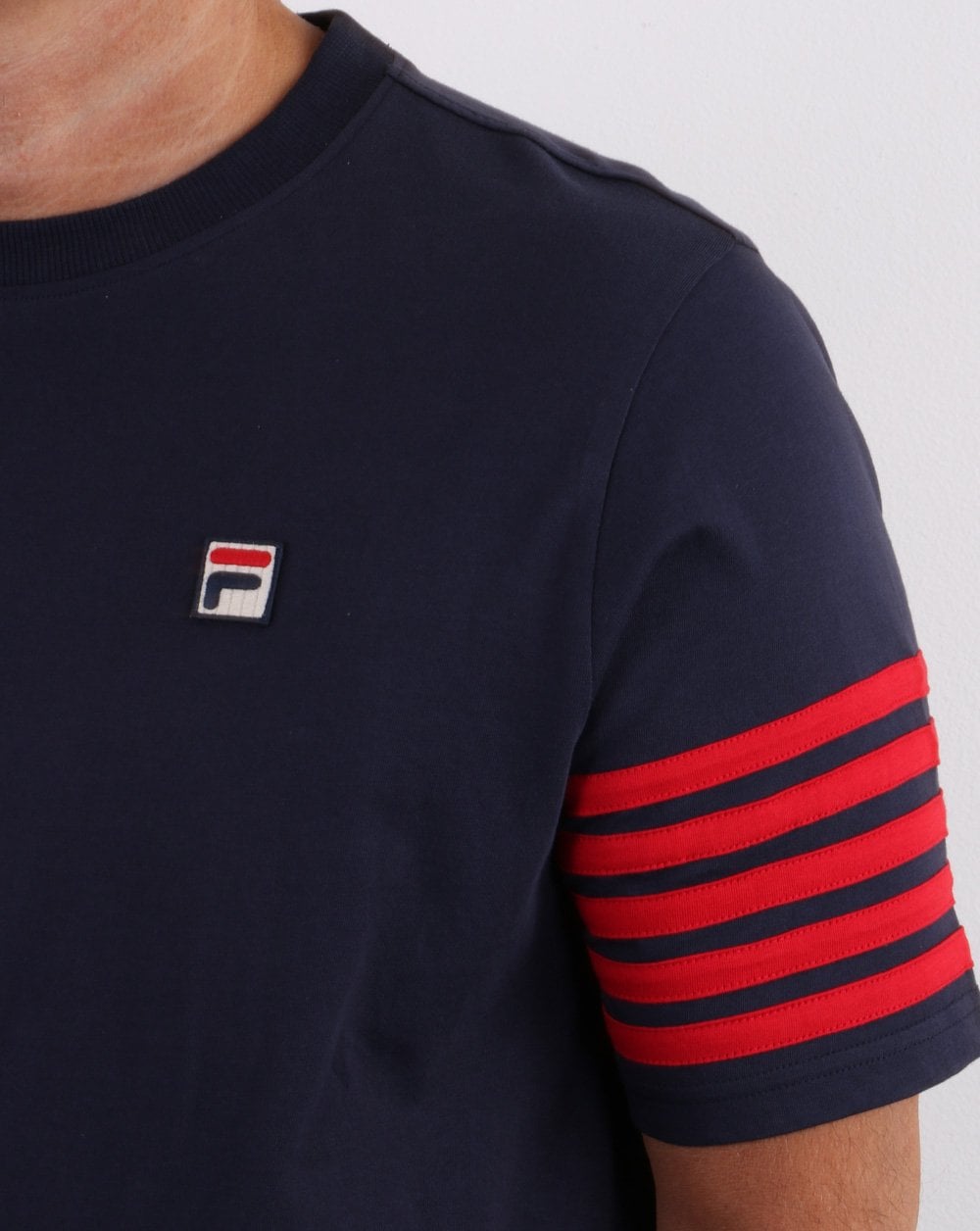 Fila Vintage 5 Stripe T Shirt Navy/red