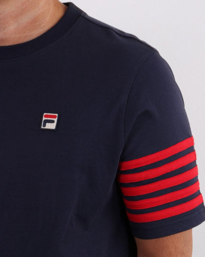 Fila Vintage 5 Stripe T Shirt Navy/red