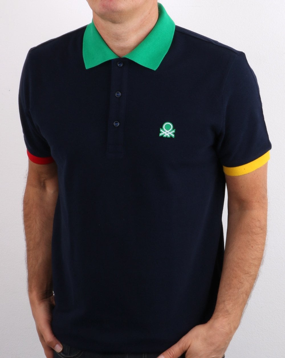 Benetton Multicolour Trim Polo Shirt Navy