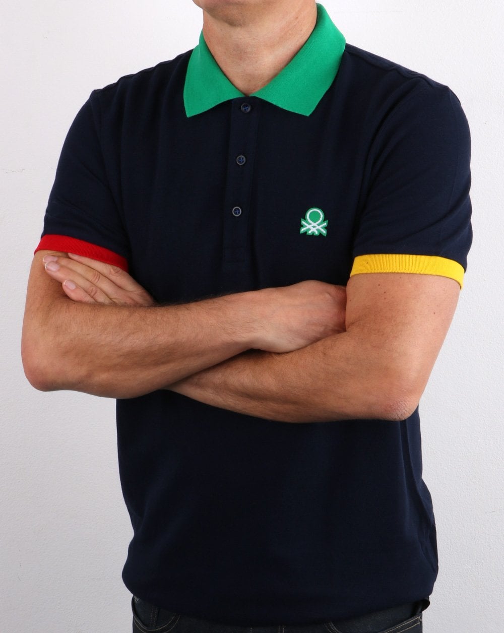 Benetton Multicolour Trim Polo Shirt Navy