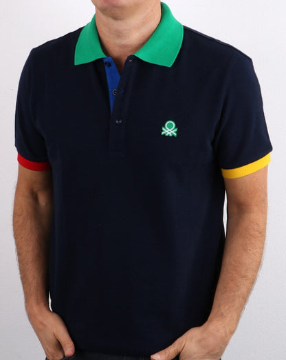 Benetton Multicolour Trim Polo Shirt Navy