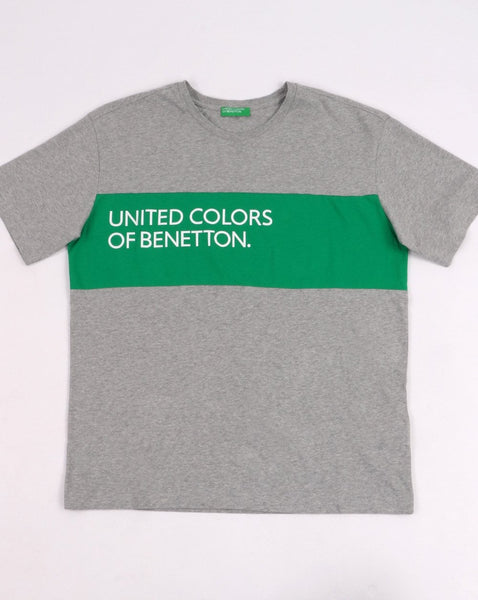 Benetton Classic Crew Tape Logo T-shirt Grey
