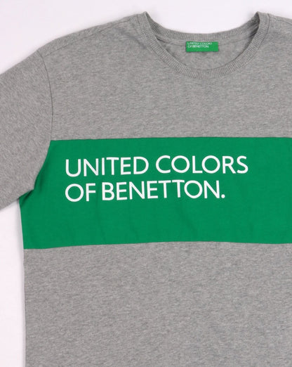 Benetton Classic Crew Tape Logo T-shirt Grey