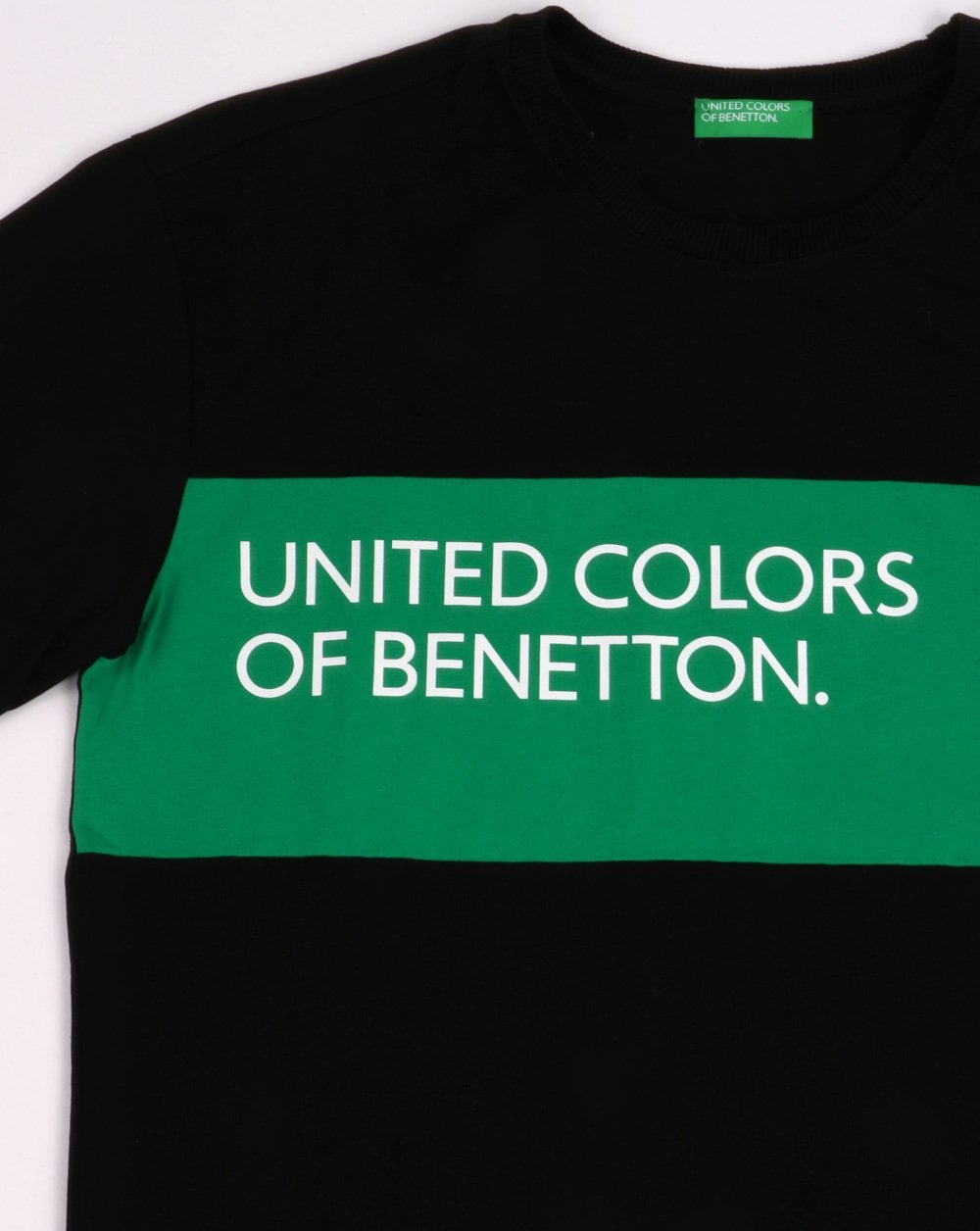 Benetton Classic Crew Tape Logo T-shirt Black