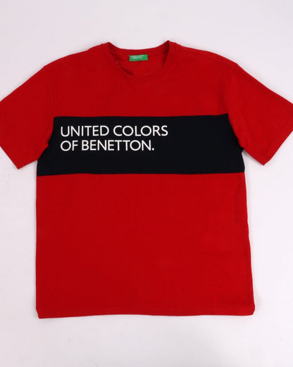 Benetton Classic Crew Tape Logo T-shirt Red