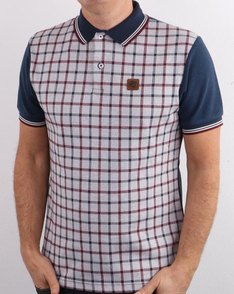 Trojan Check Panel Polo Shirt Navy