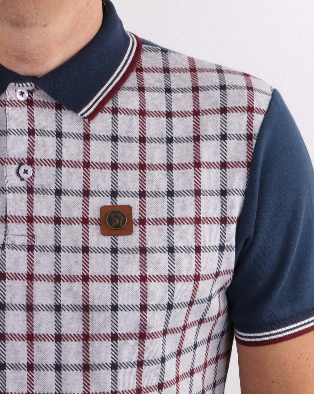 Trojan Check Panel Polo Shirt Navy