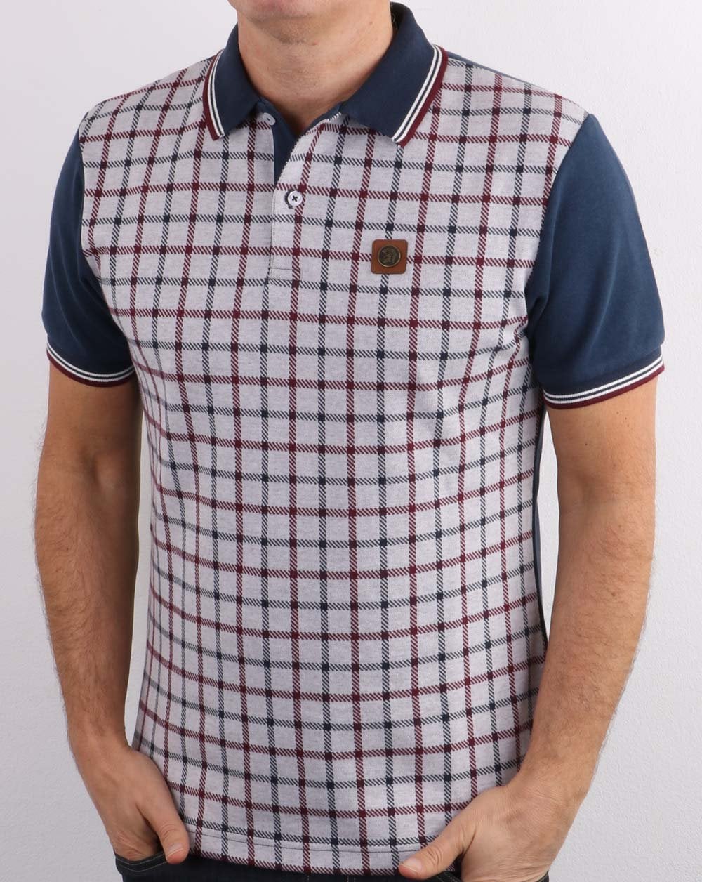Trojan Check Panel Polo Shirt Navy