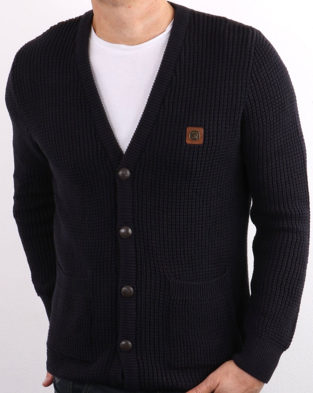 Trojan Waffle Cardigan Navy