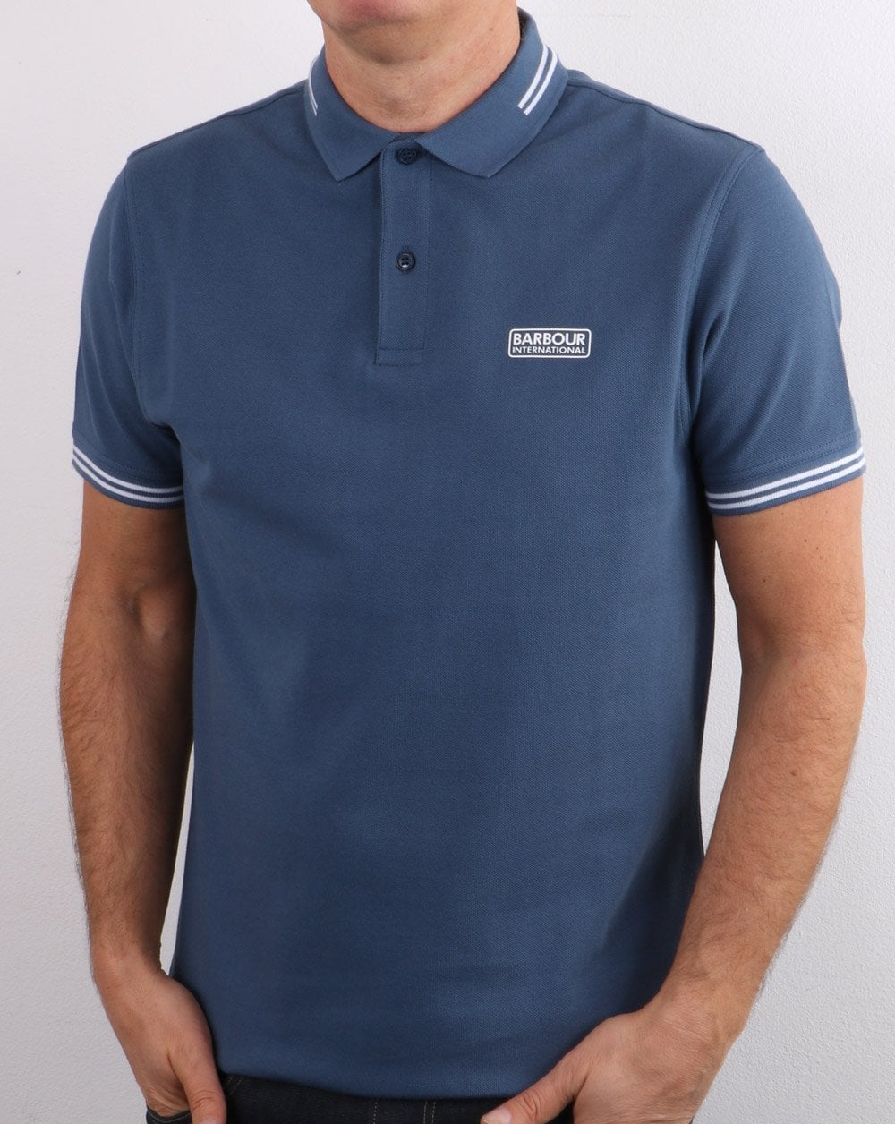Barbour International Tipped Polo Mid Blue