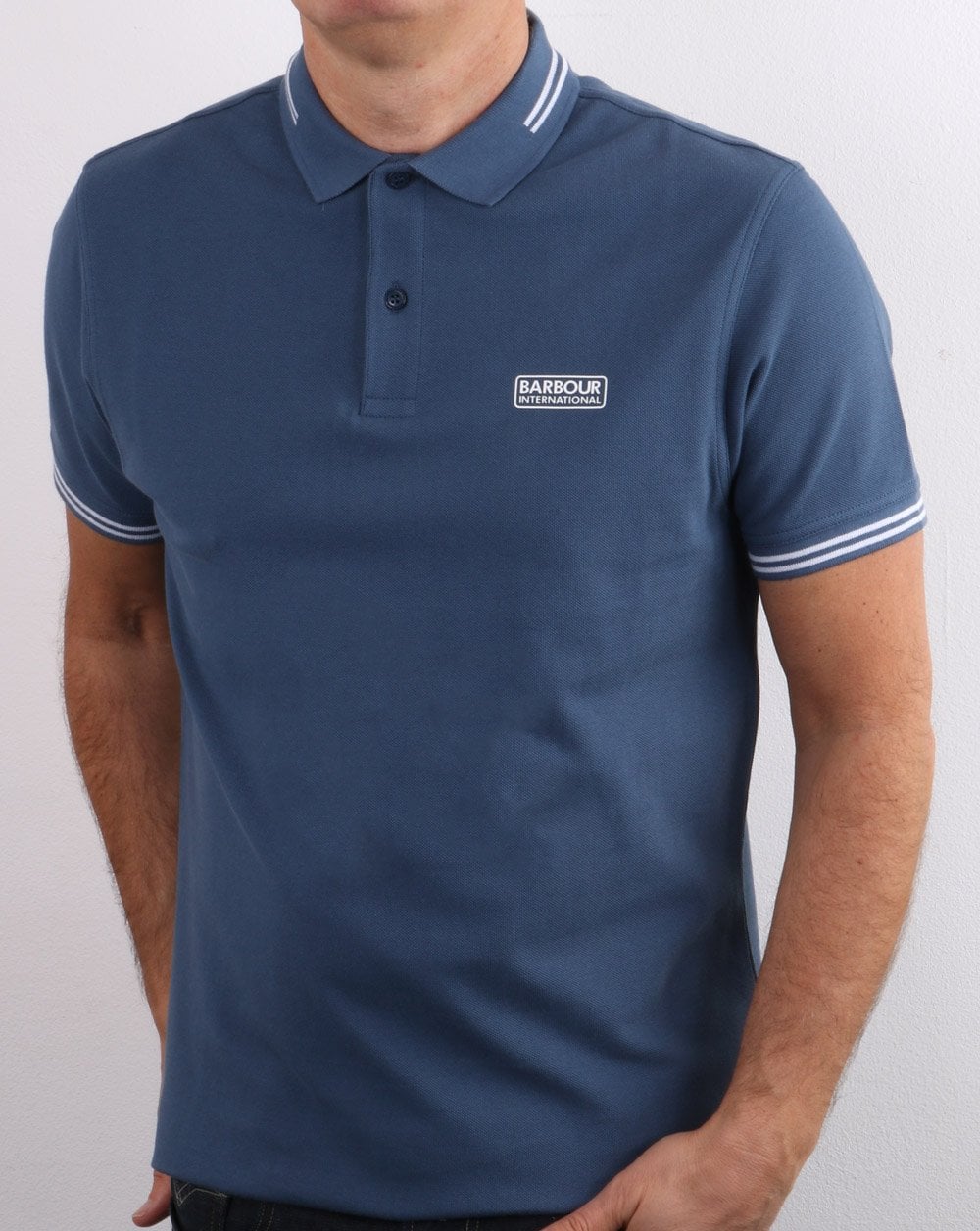 Barbour International Tipped Polo Mid Blue