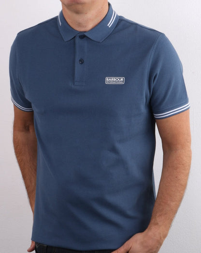 Barbour International Tipped Polo Mid Blue