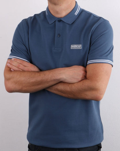 Barbour International Tipped Polo Mid Blue