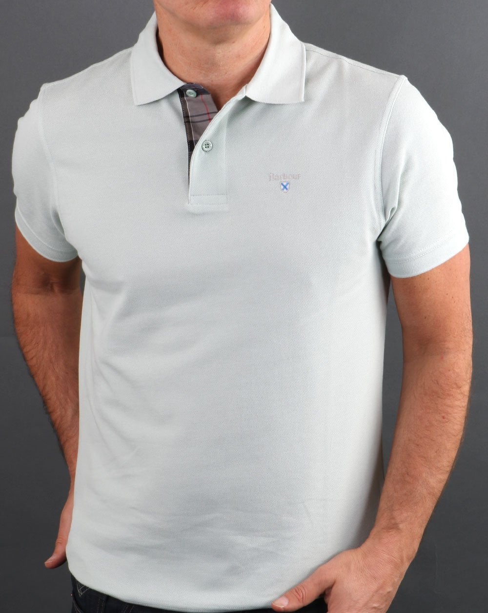 Barbour Tartan Pique Polo Aqua