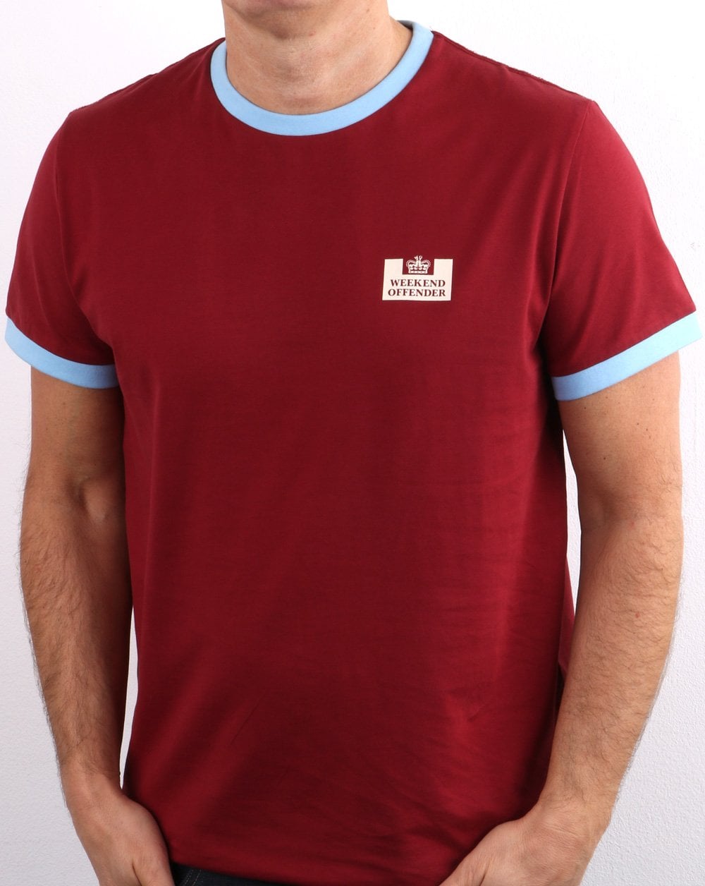 Weekend Offender Ringer Tee Claret/Sky Blue