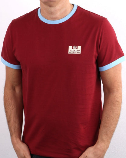 Weekend Offender Ringer Tee Claret/Sky Blue